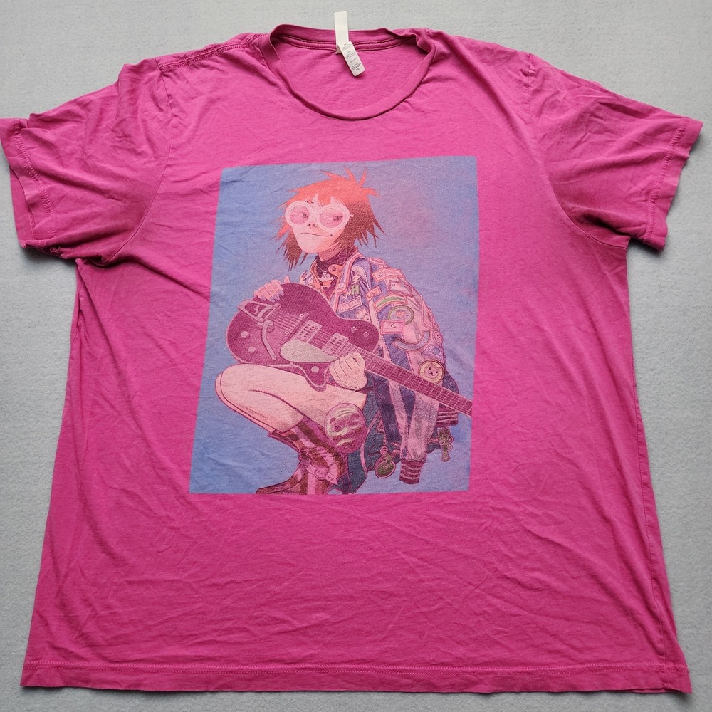 Gorillaz Noodle 2022 Tour T Shirt 2XL Pink Guitar Concert Merch Distressed